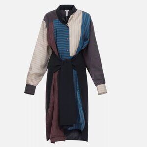 Loewe Patchwork Multicolor Striped Belted Midi ShirtDress Size 34 US 0, Black